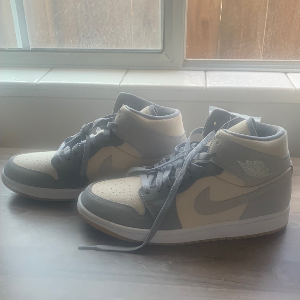 Jordan Air High-Top Sneakers in Gray and Cream